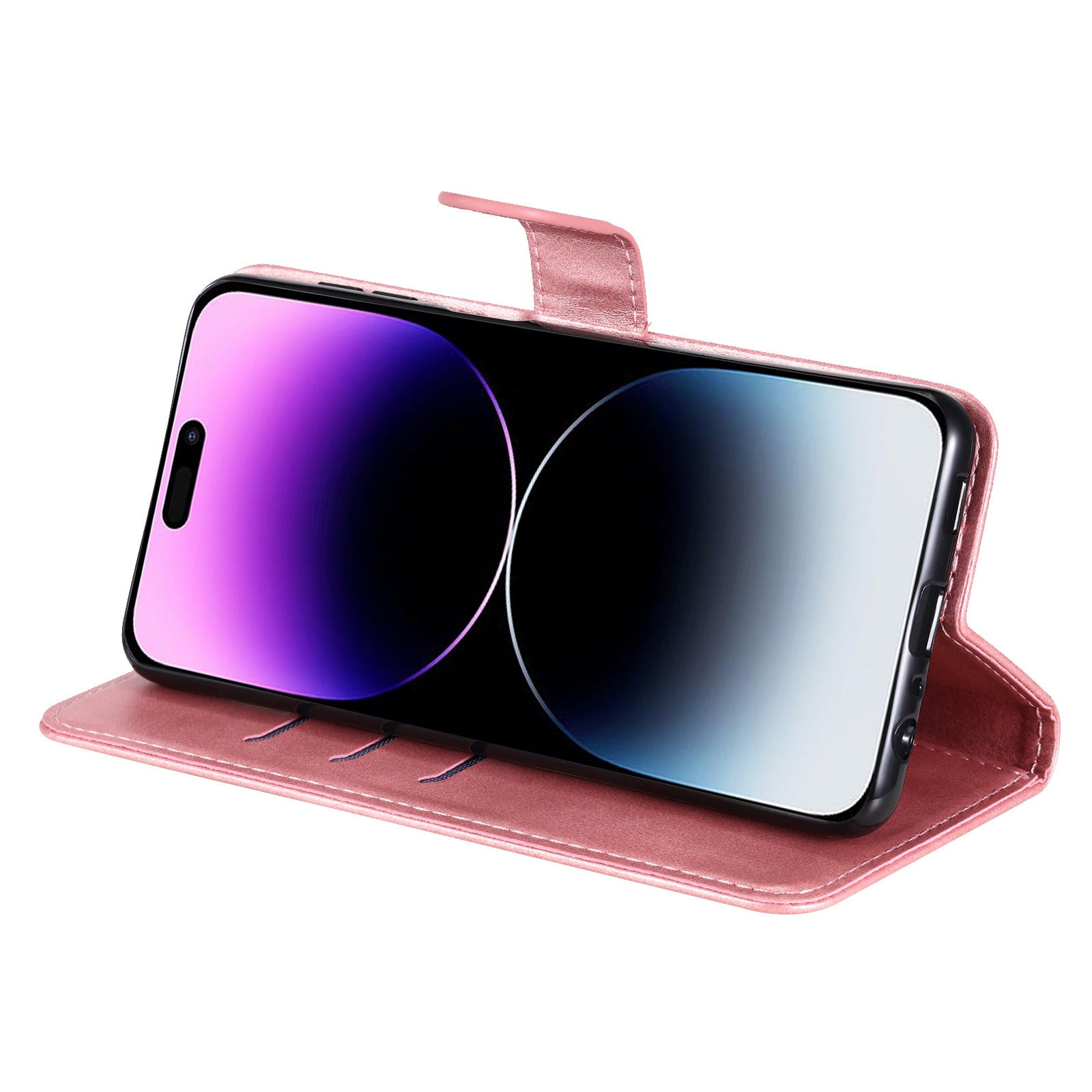 Uniqkart for iPhone 15 Pro Max Anti-Scratch Calf Texture Phone Case Zipper Pocket Wallet Foldable Stand Cover - Pink Uniqkart for iPhone 15 Pro Max Anti-Scratch Calf Texture Phone Case Zipper Pocket Wallet Foldable Stand Cover - Pink